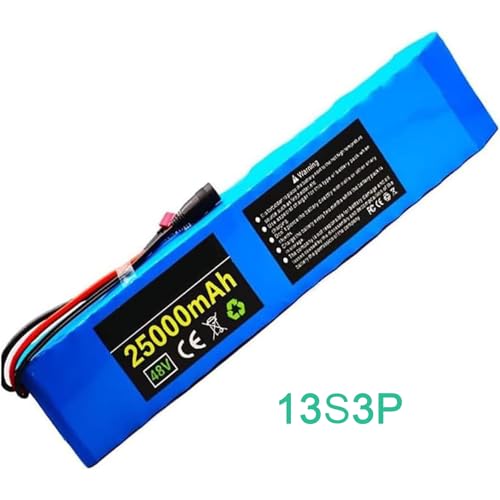 Xt60, 48V 25Ah Electric Bike Waterproof Power Lithium-Ion Battery Pack, with 54.6V 2A Charger, for 250W to 1200W Motor Kits, Built-in BMS