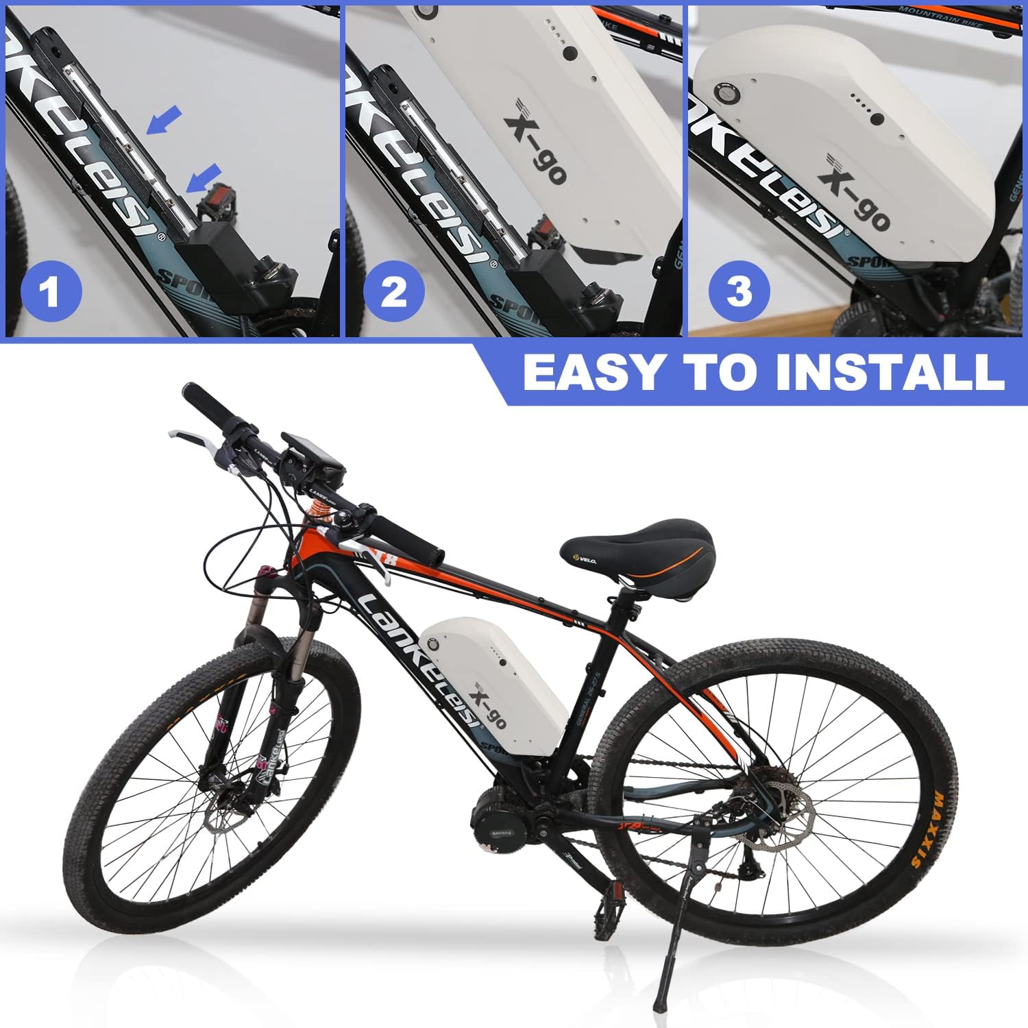 X-go 48V Ebike Battery 13AH Lithium Battery Pack with Charger, Electric Mountain Bike Replacement Battery for 1000W 750W 500W 350W 250W Bicycles Motor (48V 13Ah Upgrade Version)