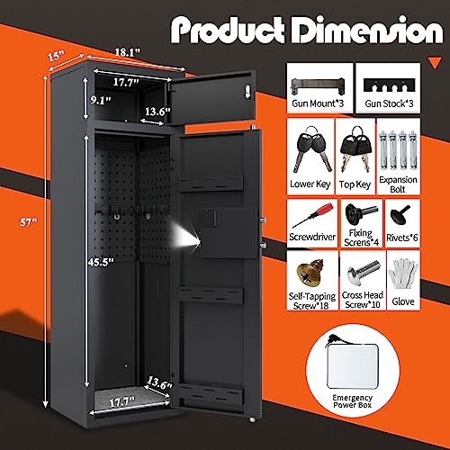 KAER 10-12 Gun Safe,Rifle Gun Safe for Home Rifle and Pistols,Gun Safes & Cabinets,Metal Gun Cabinet for Rifles and Shotguns,Shotguns Rifle Safe with Digital Keypad, Adjustable Shelves (Grey)