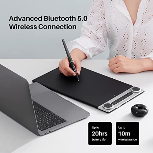 HUION Inspiroy Dial 2 Bluetooth Wireless Graphics Drawing Tablet with Dual Dials Battery-Free Stylus PW517 for Digital Art and Graphics Design, Compatible with Mac, Windows, Linux, Android