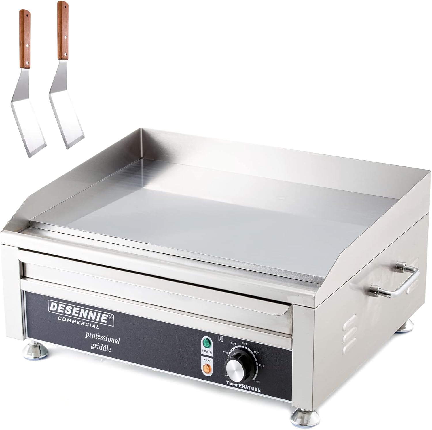 DESENNIE 14-Inch Commercial Gas Griddle, Liquefied Propane Gas Flat Top Restaurant Griddle, Heavy Duty Stainless Steel Countertop Manual Griddle- 30,000 BTU,Teppanyaki Grill for Steak/Vegetables/Pancake