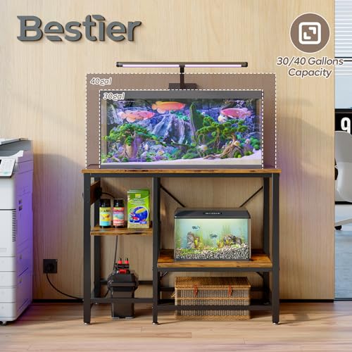 Bestier 40-50 Gallon Fish Tank Stand with Power Outlets, 36x18 Metal Aquarium Stand, Reptile Tank Stand with 3-Tier Adjustable Storage Shelve, 6-Leg Heavy-Duty Aquarium Rack, 660LBS Capacity