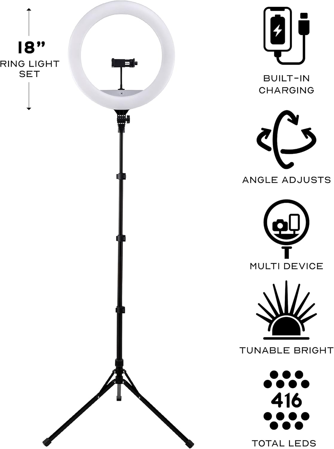 Vivitar LED Ring Light with Stand, 18 Inch Adjustable Brightness Ring Light with Tablet Holder and Wireless Remote, Portable Lighting for Photo Studio, Makeup, Streaming, Photography