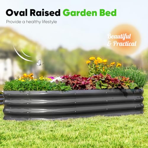 Quictent Galvanized Raised Garden Bed Kit with Anti-Bird Netting Mesh Cover, Large Oval Metal Outdoor Planter Garden Boxes for Vegetables Herbs Flowers, 6x3x1Ft