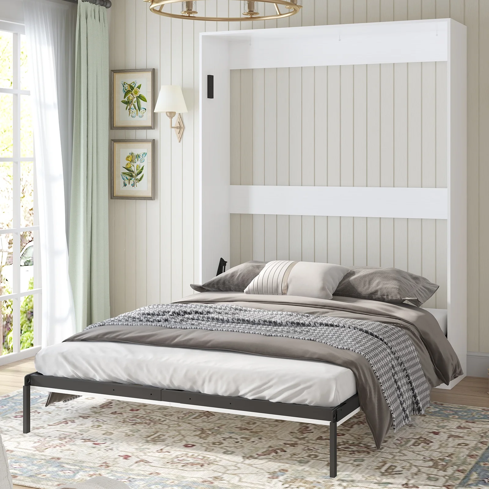 MUZZ Murphy Bed with Wardrobe, Foldable Wall Bed with Space Saving Design, Fold up Murphy Bed Cabinet for Storage, Multifunctional Cabinet Bed for Bedroom/Apartment(Style5,White)