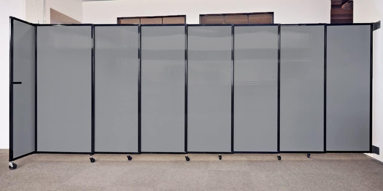 Wall-Mounted Sliding StraightWall Room Divider | Adjustable Widths | Locking Wheels | Room Separator | Up to 19'9" Wide x 6'10" Tall Sand Fabric Panels