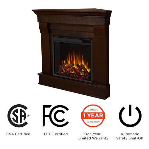 Real Flame Chateau 41" Corner Electric Fireplace with Mantel for Living Room or Bedroom, Replaceable Fireplace Insert Heater, Realistic Log and Flame Effect, Remote Control, Timer, White