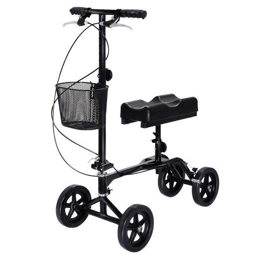 Costway Steerable Foldable Knee Walker Scooter Turning Brake Basket Drive Cart Black