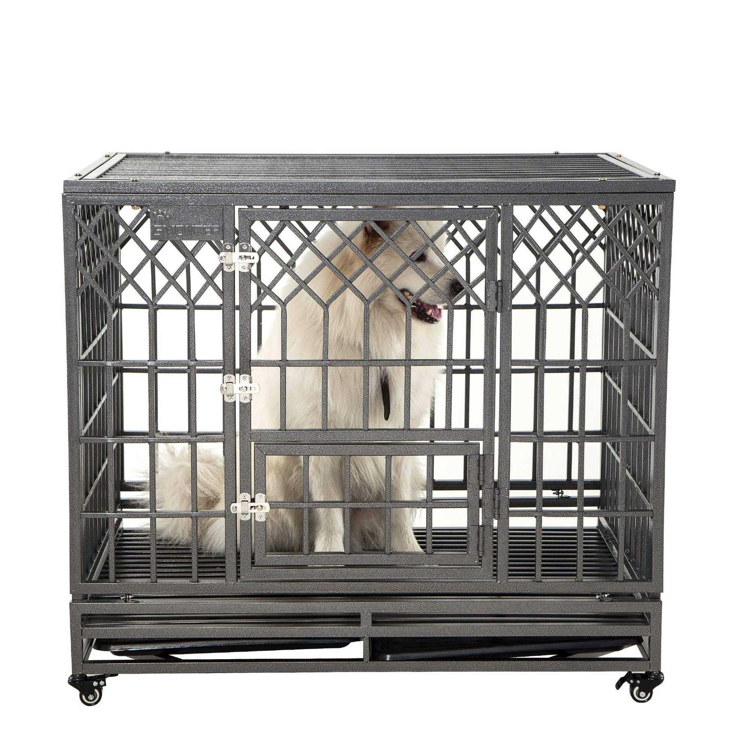 SMONTER Heavy Duty Strong Metal Dog Cage Pet Kennel Crate Playpen Wheels - Pet Supplies online store