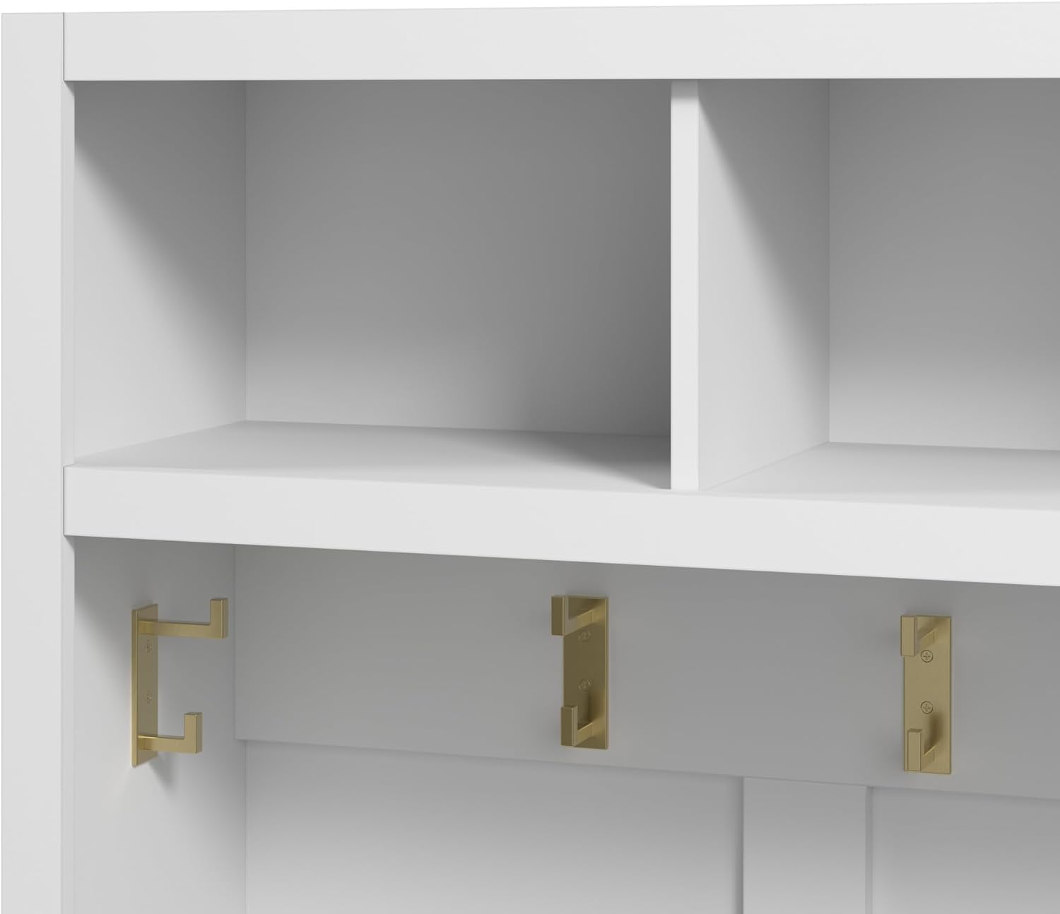 Bush Furniture Hampton Heights Full Entryway Storage Set with Coat Rack, Hall Trees, and Shoe Benches with Doors and Drawers in White | Foyer, Mudroom Organizer