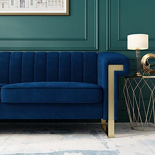 83'' Blue Velvet Couch Sofa Mid-Century Modern Love Seat Chesterfield 3 Seat Couches Sofa for Living Room Apartment (Blue)