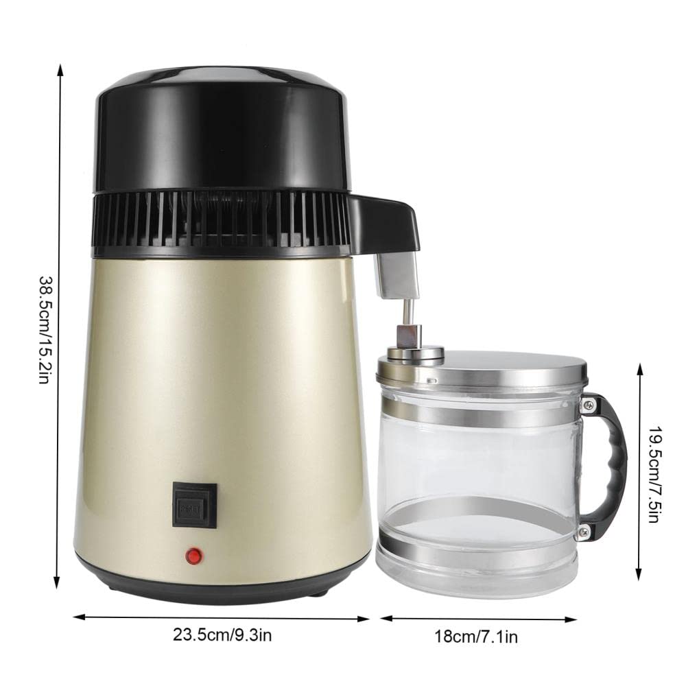 Stainless Steel Water Distiller - Electric Countertop Water Purification System with 4L Capacity for Home Drinking Water Purifier and Residential Treatment Equipment Gold Plated