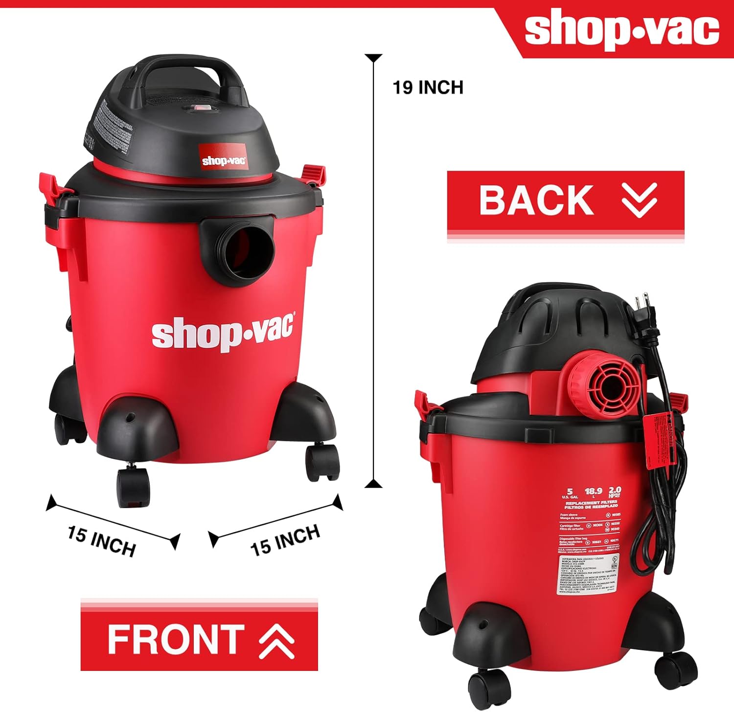 Shop-Vac 5 Gallon 2.0 Peak HP Wet/Dry Vacuum 2PC Car Cleaning Kit
