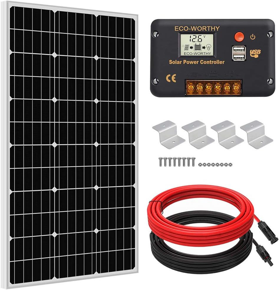 ECO-WORTHY 100 Watt Solar Panel 12 Volt Monocrystalline Solar Panel High Efficiency Module RV Marine Boat Caravan Off Grid