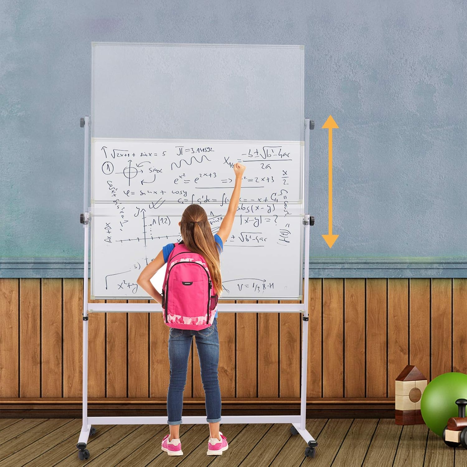 Mobile Whiteboard with Stand - 48x36 Height Adjustable Double Sided Dry Erase Board, 360° Rolling Large White Board on Wheels, Magnetic Whiteboard with Pen Tray for Meeting, Training by CALENBO