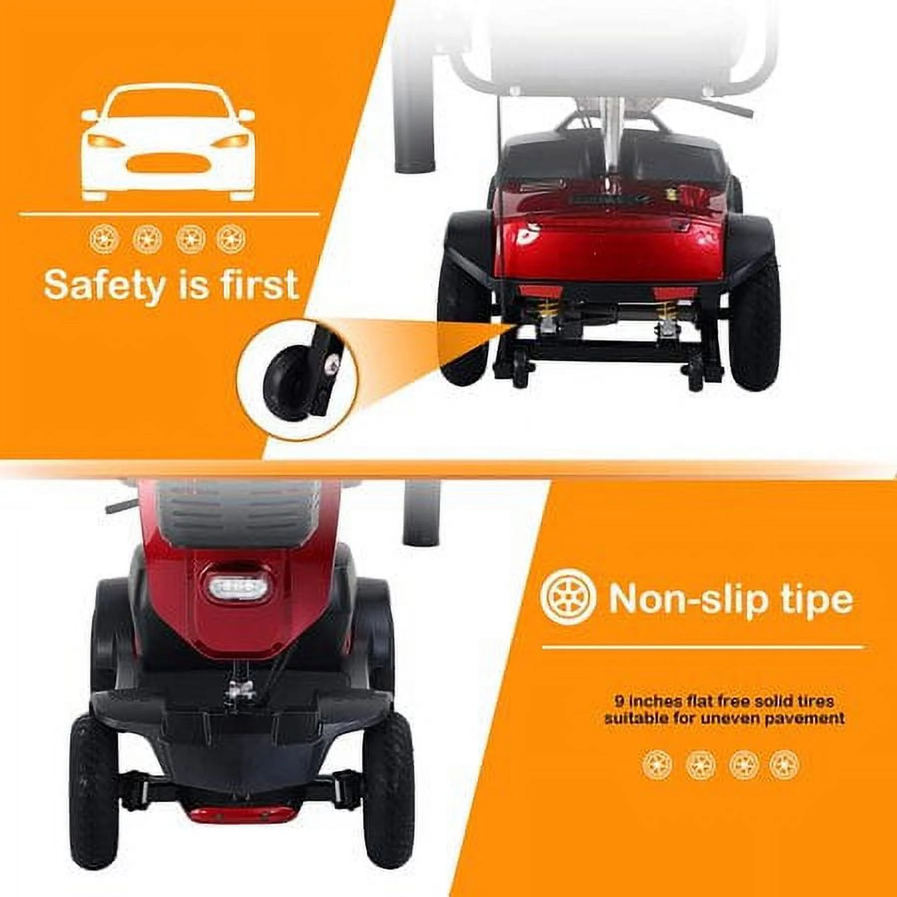 Mobility Scooter 4 Wheels LED Lights USB Port Extra Long Range for Seniors Adults Red