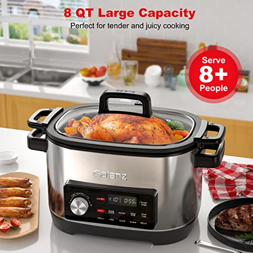 Galanz Electric Pressure Cooker & Air Fryer with Preset Programs Including Slow Cook, AirFry, Dehydrate, Rice, Grill, Roast, Steam, Beans, Stew, Warm,Stainless Steel