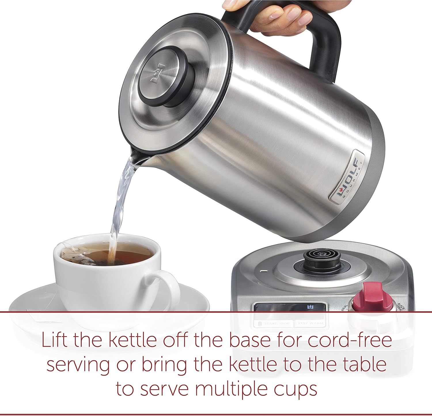 Wolf Gourmet True Temperature Electric Kettle, 1.5 Liter Capacity, WGKT100S
