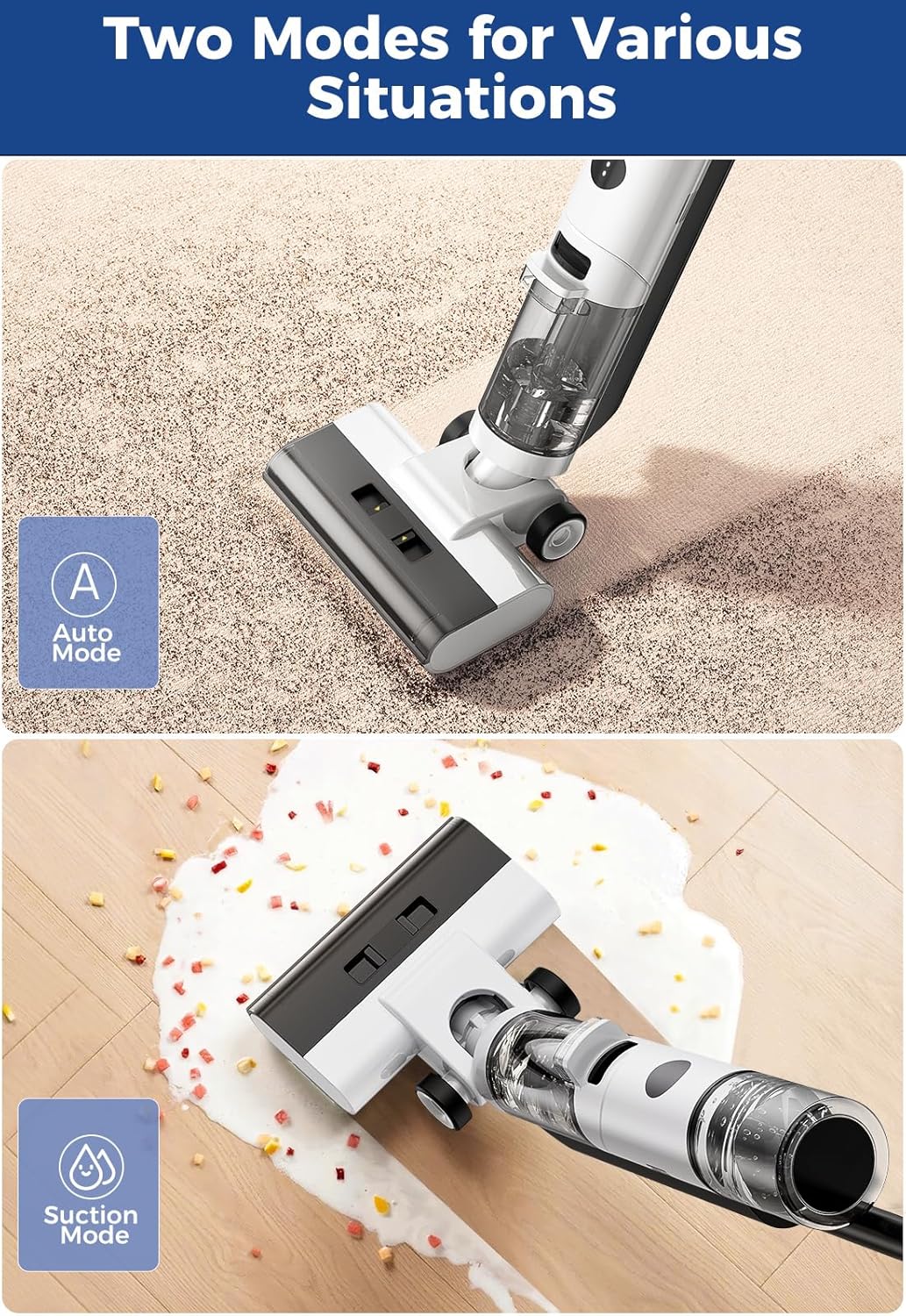 ED12 Cordless Wet Dry Vacuum Floor Cleaner and Mop Combo, Edge Cleaning, One-Step Cleaning, Electric Mop with Suction, 850ml Water Tank, 30 Minutes Running Time for Hard Floors, Pet Hair