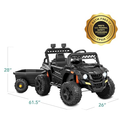 Best Choice Products Kids 12V Electric Ride On UTV Car and Trailer w/Parent Control, LED Lights, 2 Speeds, Bluetooth - Black