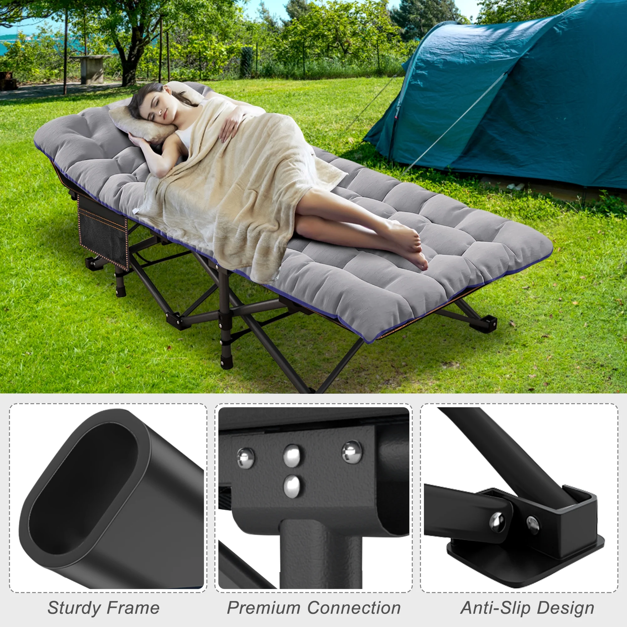 Slsy Folding Bed with 3.3 Inch 2 Sided Mattress & Carry Bag for Adults & Kids, Camping Cot, Sleeping Cot, Folding Guest Bed, Heavy Duty Supports 880 Lbs