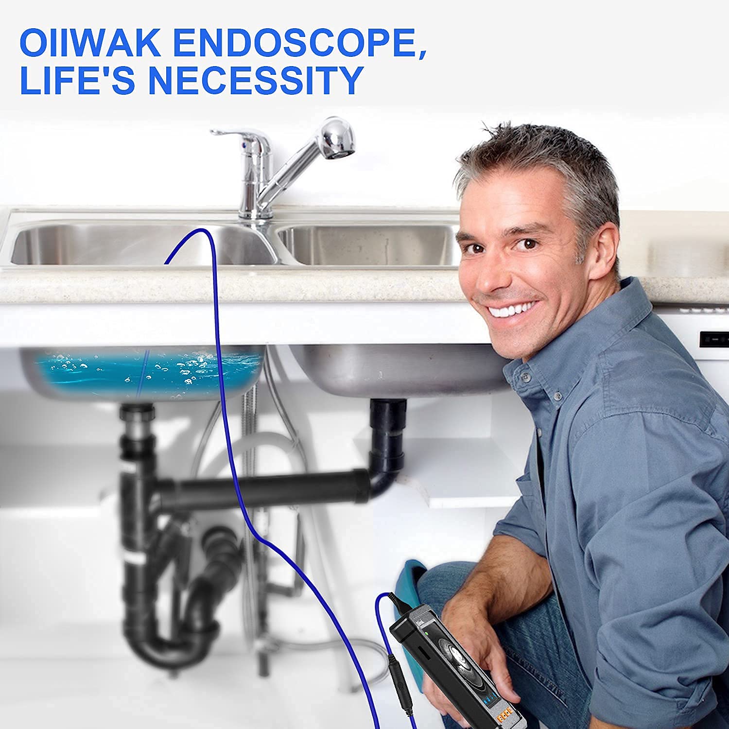 Oiiwak Industrial Endoscope Camera 5.5mm Waterproof Drain Snake Camera 1080P HD Digital Borescope Inspection Camera 4.3 Screen Automotive Plumbing Sewer Wall Camera with Light, Tool Box, 11.5FT Cable