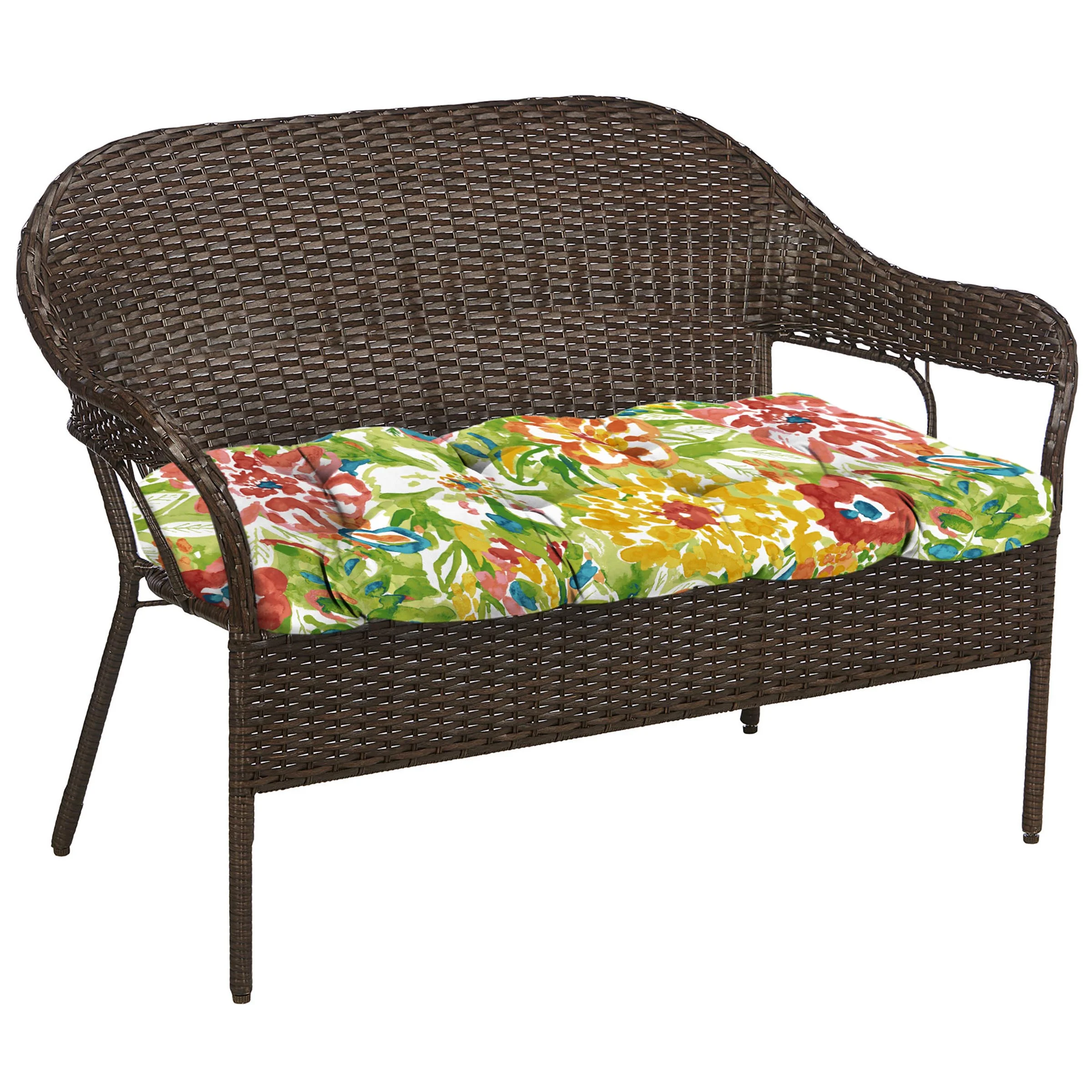 Jordan Manufacturing 3-Piece Sun River Garden Multicolor Floral Outdoor Cushion Set with 2 Wicker Chair Cushions and 1 Wicker Bench Cushion
