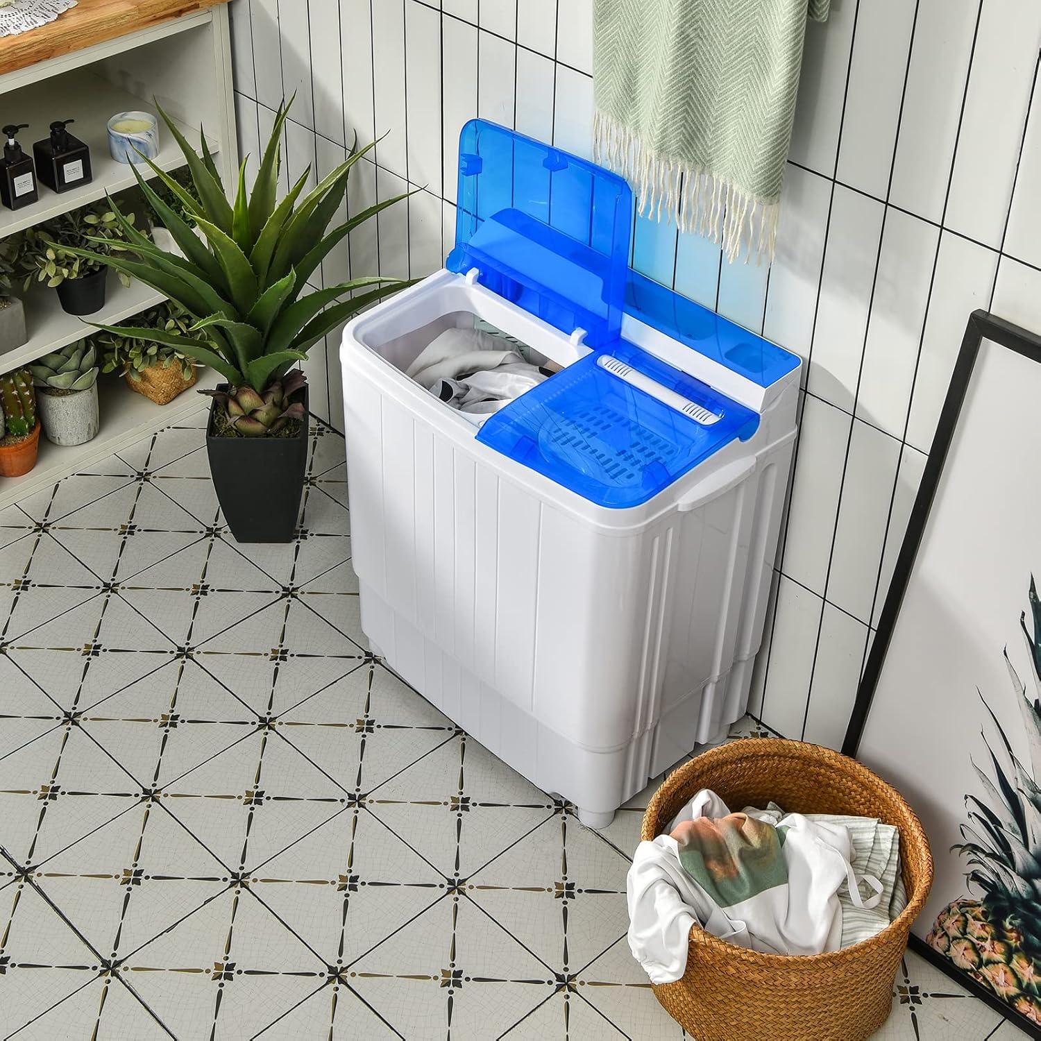 ARLIME Portable Twin Tub Washing Machine Wash & Spin Cycle Dryer, 13Lbs Mini Laundry Machine & Spinner Dryer Combo w/Drain Pump & Long Hose, Time Control Compact Washer for Apartments, Dorms, RV
