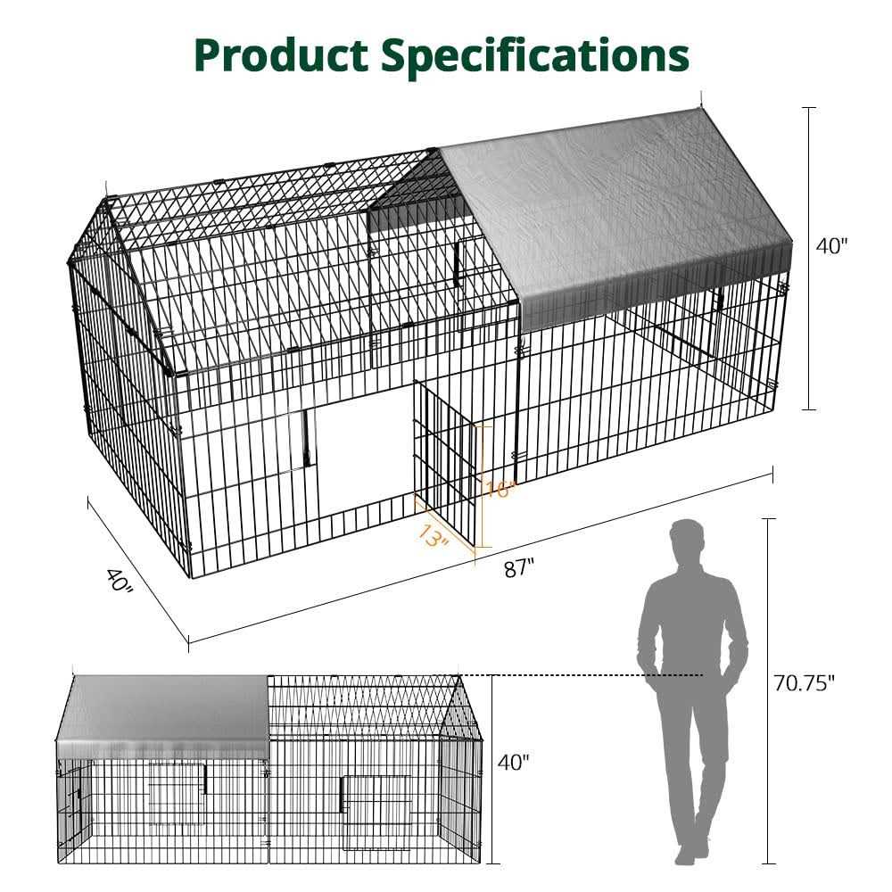 PawGiant Chicken Coop 86×40 Chicken Run Pen for Yard with Cover Outdoor Metal Portable Chicken Tractor Cage Enclosure Crate Outside for Small - Pet Supplies online store