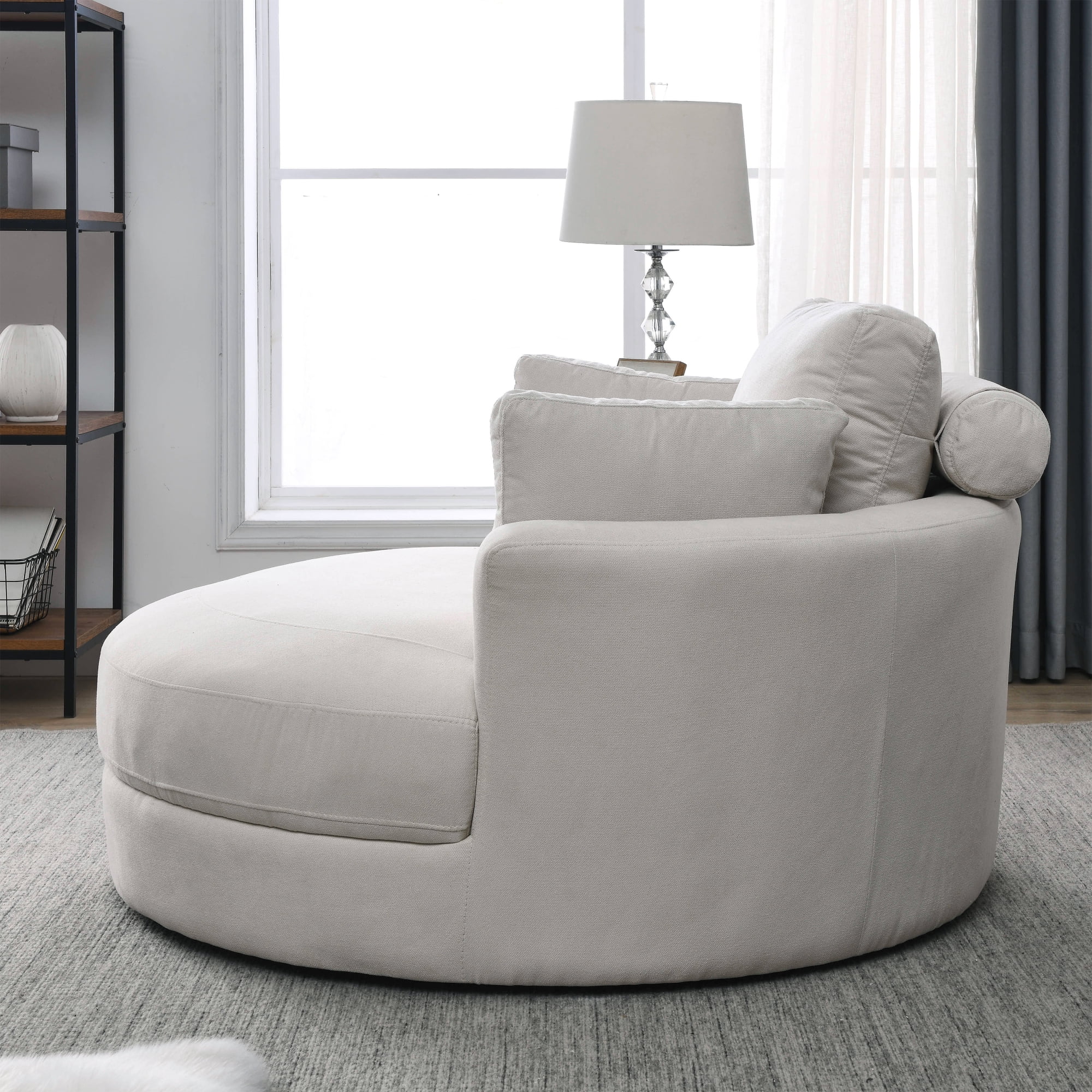 [Video] Welike Swivel Accent Barrel Modern Sofa Lounge Club Big Round Chair with Storage Ottoman Linen Fabric for Living Room Hotel with Pillows . *2PCS