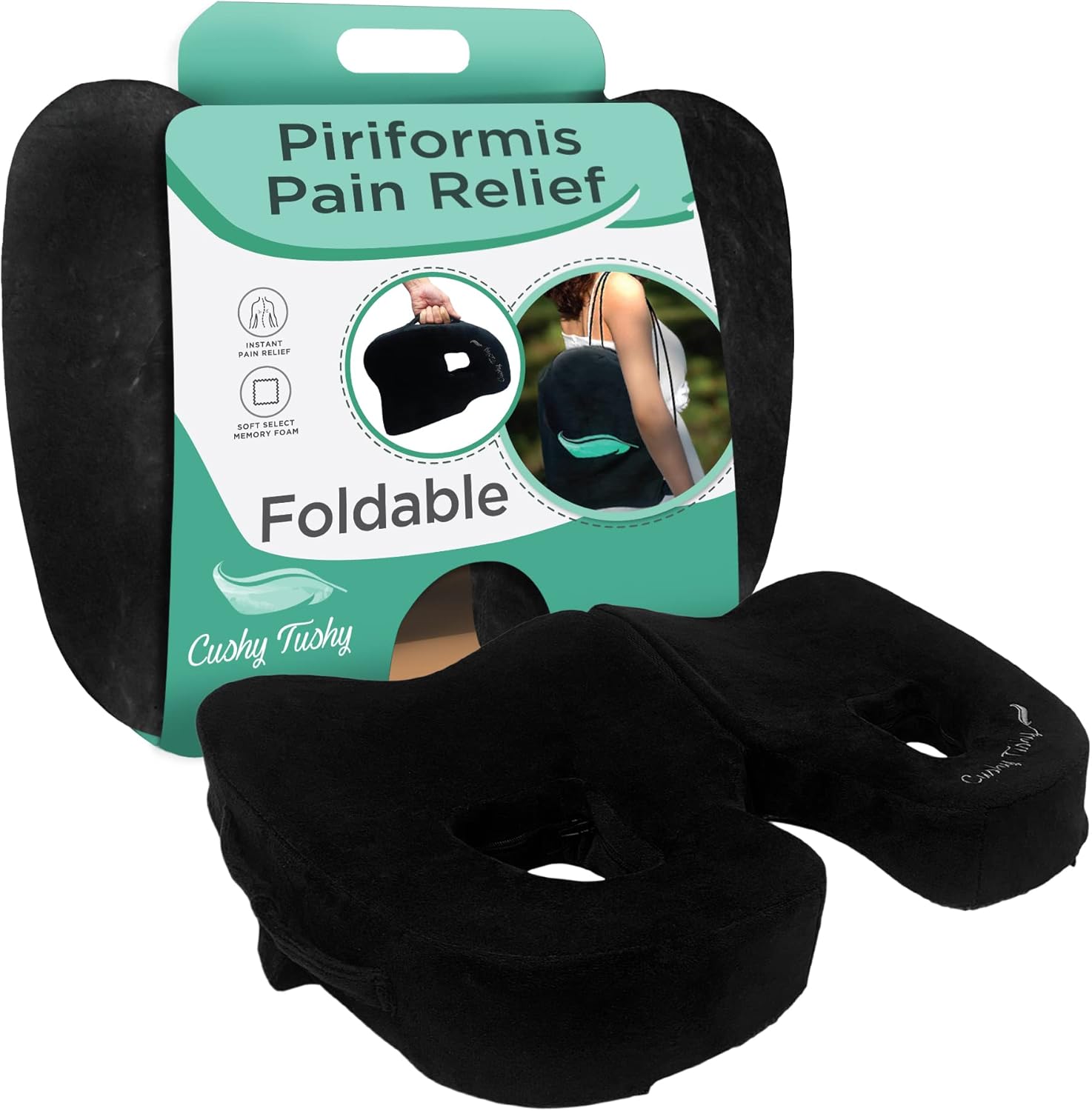 CushyTushy Premium Foldable Piriformis Cushion - Piriformis Relief Cushion for Home Use, Office Chairs, and Car Seats - Piriformis Syndrome Relief
