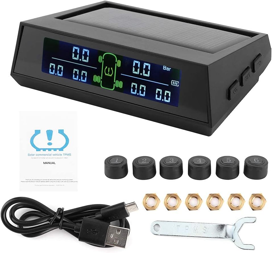 KIMISS Solar Power TPMS, Tire Pressure Monitor System Solar Powered TPMS Detector with LCD 6 External Sensor for RV Pack of 2