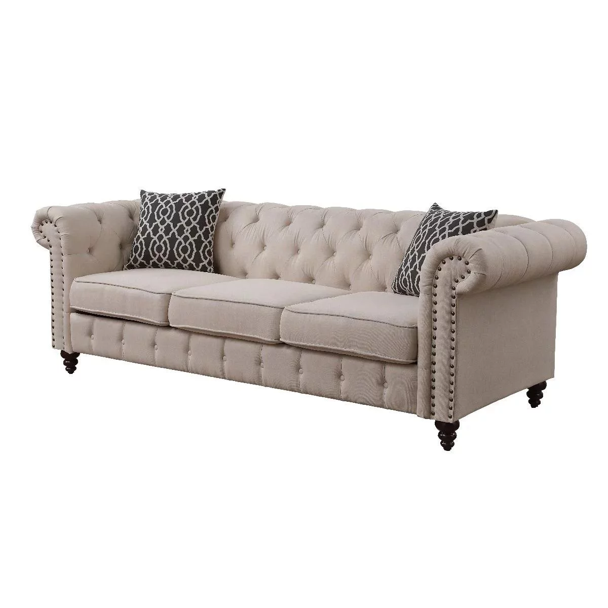 Traditional Tan Linen Sofa + Loveseat + Chair Acme Aurelia 52420-3pcs