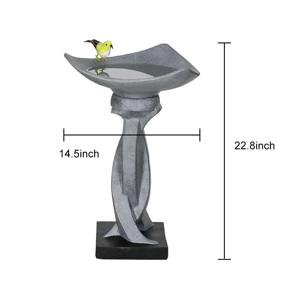 22.8" H Bird Baths for Outdoors- Concrete Tall Bird Bath Stylish with Designed Pedestal for Garden, Patio, Lawn, Backyard - Modern Pedestal Outdoor Garden Birdbath