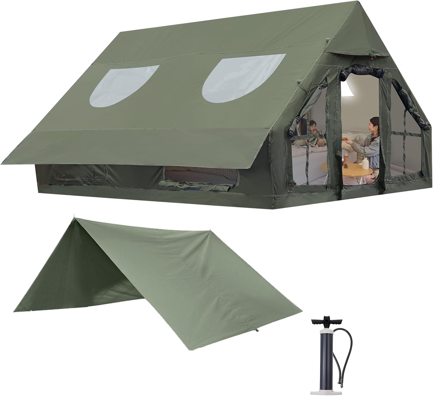 Inflatable Camping Tent with Pump, 4 Season Inflatable Tents for Camping,Inflatable Tent Waterproof Easy Setup Glamping Tent