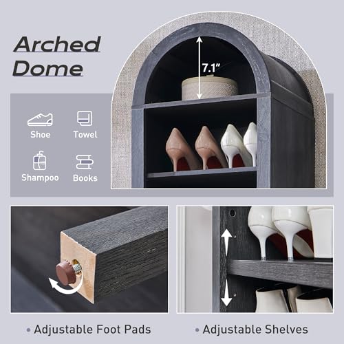 71" Tall Arched Bookshelf, 7 Tiers Arch Bookcase with Storage, Modern Farmhouse Book Shelf with Adjustable Shelves, Wood Bookshelf w/Open Display Shelves for Living Room, Office (Natural)