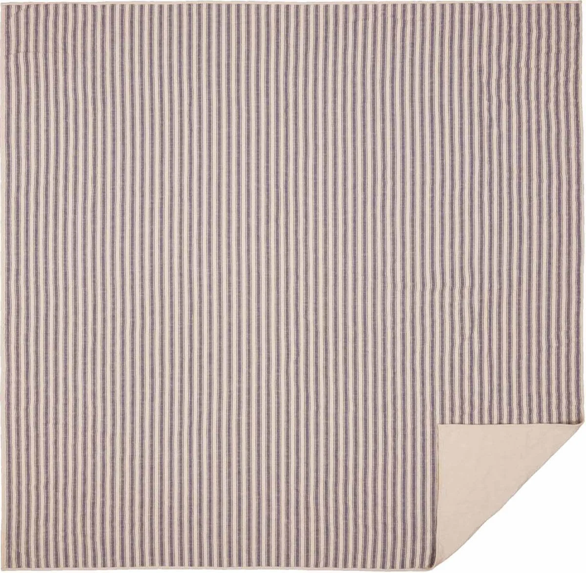 Piper Classics Market Place Blue Ticking Stripe Quilt, California King. 103x22 x 103