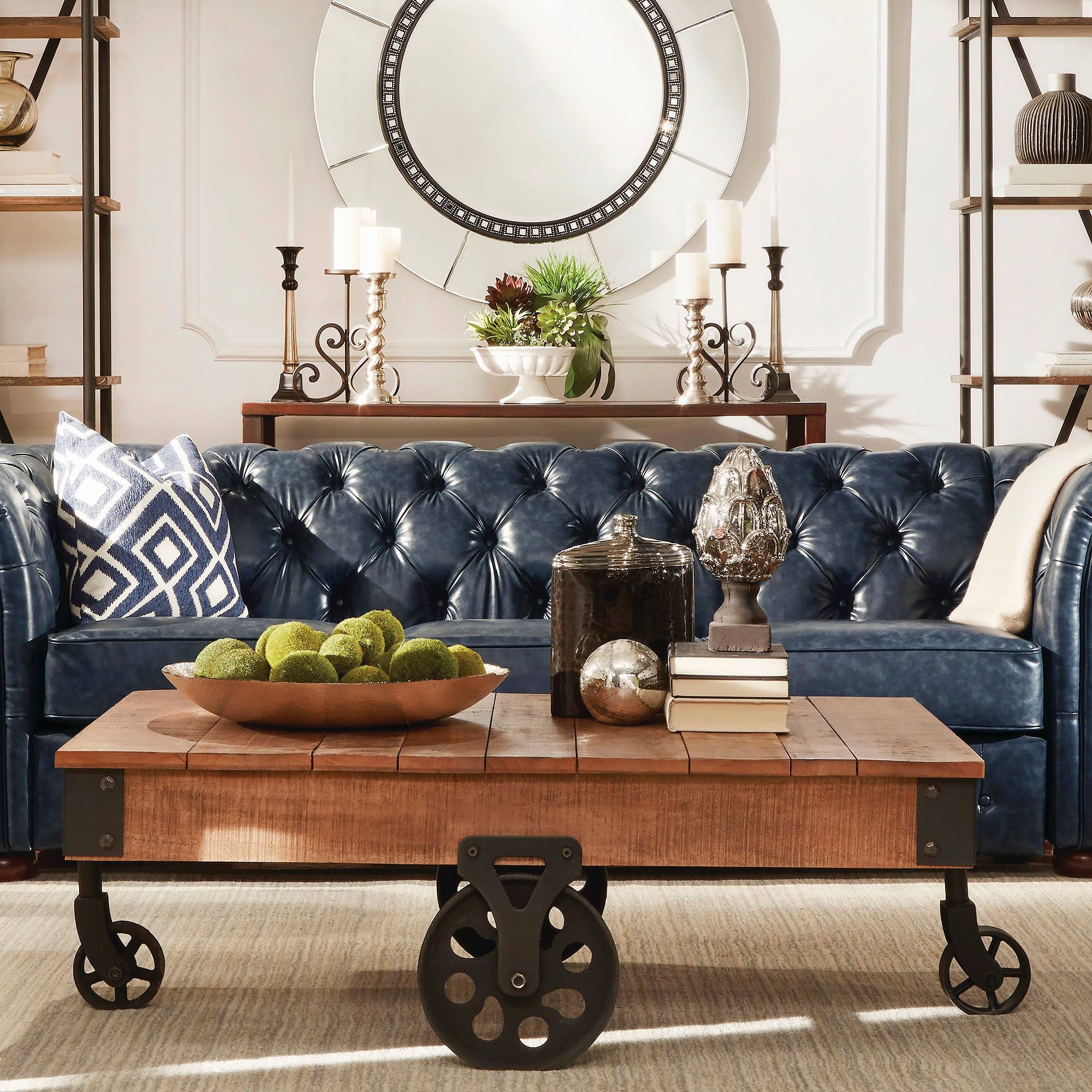 Ronay 42x22 Rustic Industrial Factory Cart Cocktail Table Natural Inspire Q