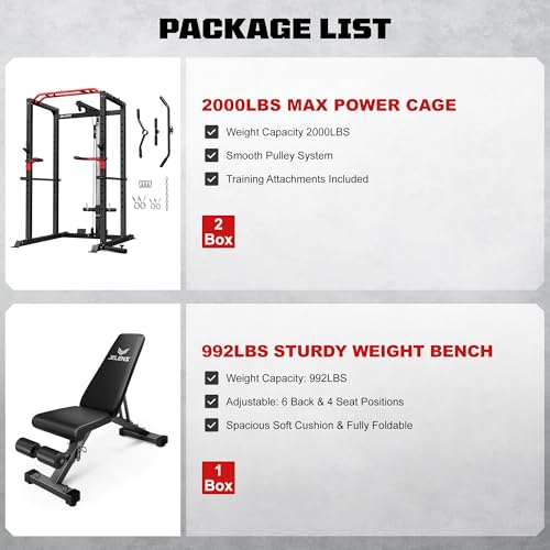 Power Cage, 2000LBS Multi-Function S11 Power Rack with LAT Pulldown, Squat Rack with Adjustable Pulley System and More Training Attachments, Weight Workout Machine for Home Gym