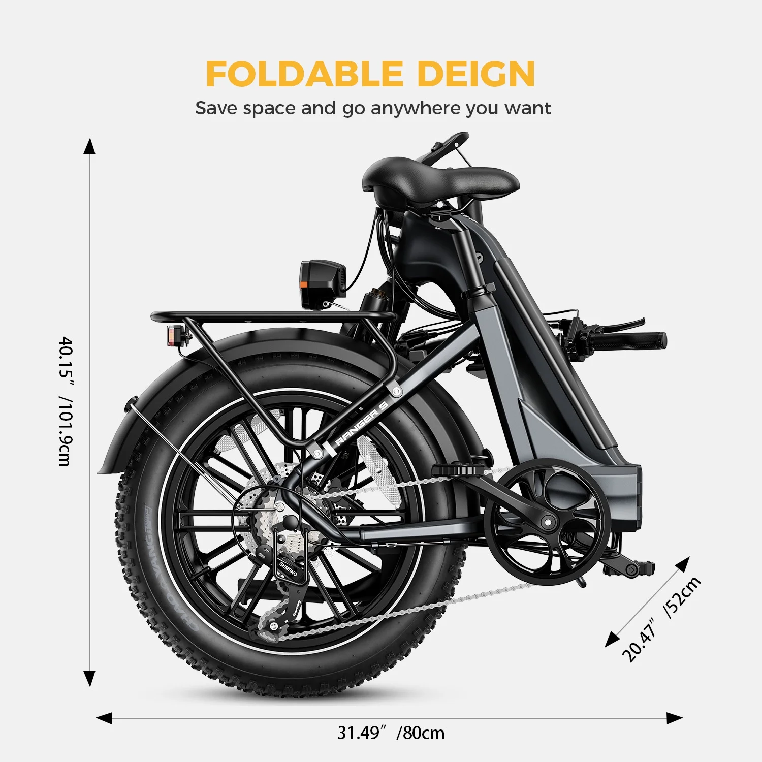 Yoloway Ranger S Folding Electric Bike, Foldable Electric Bicycle with 48V 14.4AH Removable Battery, 20 x 4.0 Fat Tire Step-thru Ebike for Adults, Red