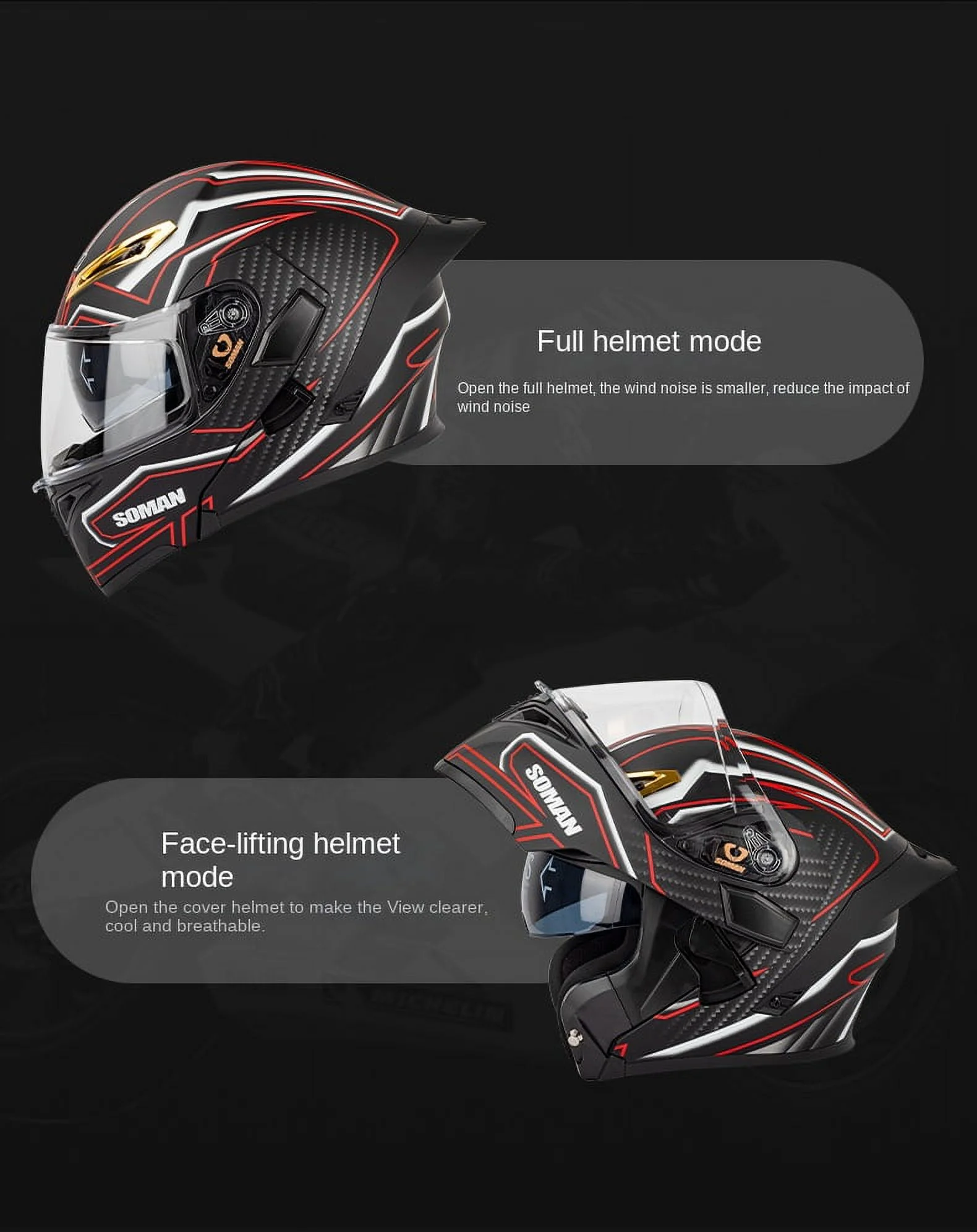 System Helmet Motorcycle Helmet Flip-Up Helmet Full Face Helmet Men Women Full Helmet Sun Visor Black Helmet DOT/ECE Approved Breathable Sun Protection Matte Black - Curated Treasures Market