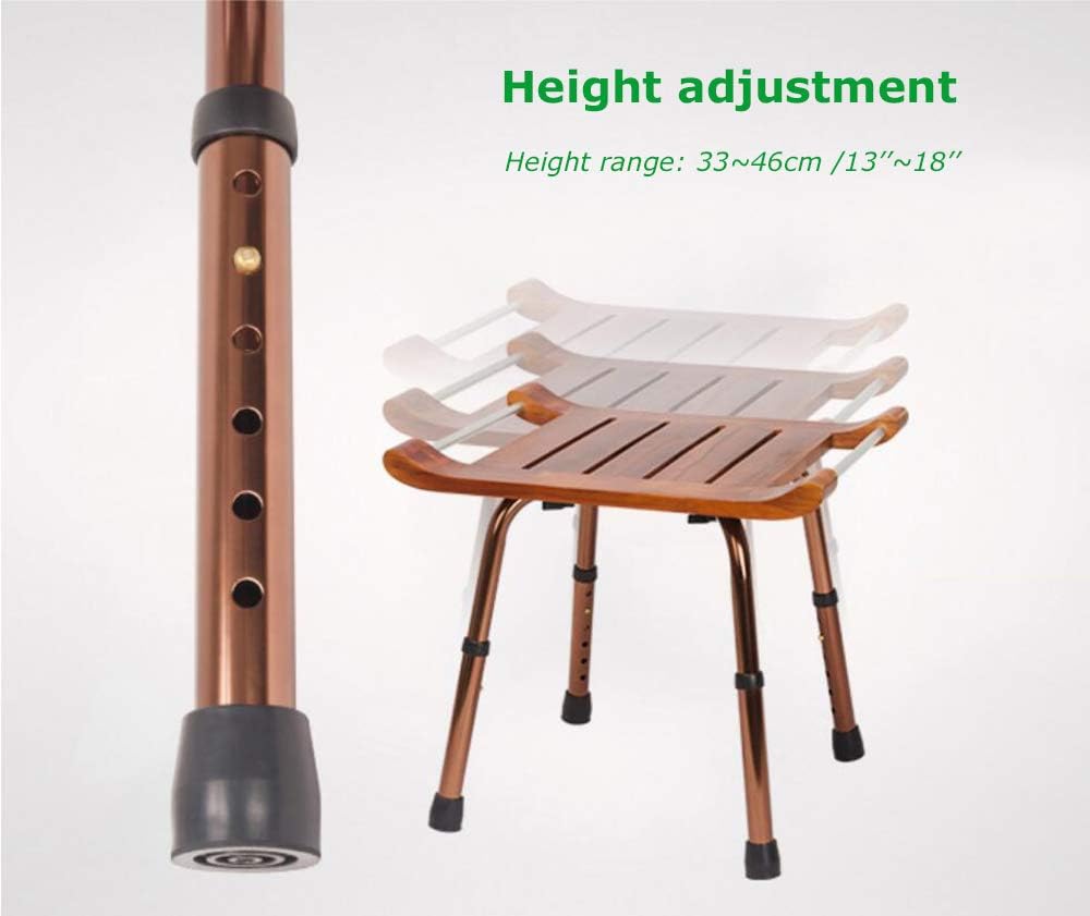 PAGLE Wood Bath Shower Stool Spa Shower Chair with Arm Teak Bath Bench Stool with Non-Slip Feet Adjustable Height Shower Seat Lightweight Bathtub Chair for Elderly Senior Handicap Disable