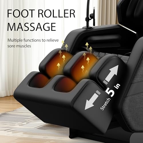 Full Body Massage Chair, PU Leather Zero Gravity Massage Chair with Airbags and Foot Roller, 6 Fix Point Rollers Recliner Chair, Gold