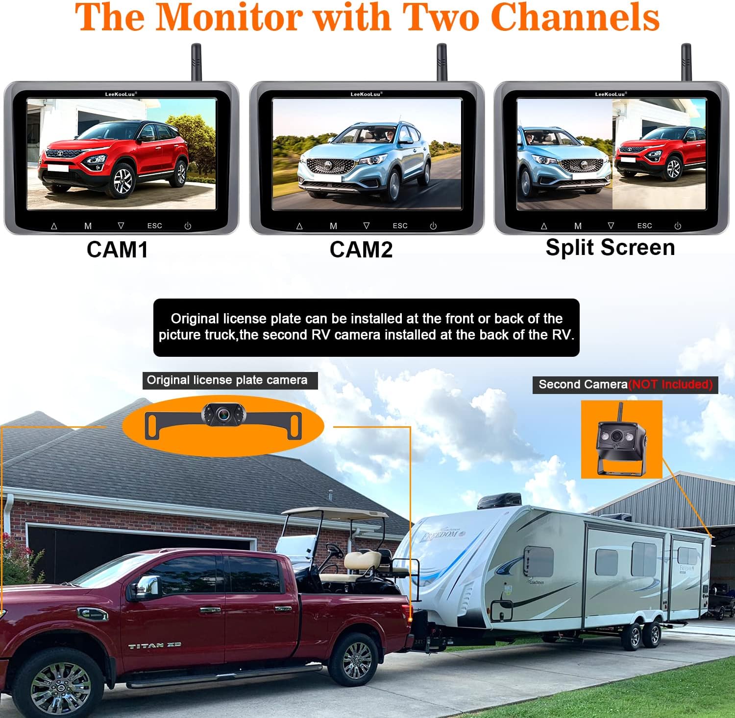Wireless Backup Camera HD 1080P 5 Inch Monitor Touch Key Screen WiFi Rear View System for Car,Truck,Camper,Van Two&nbsp;Channels LeeKooLuu LK10