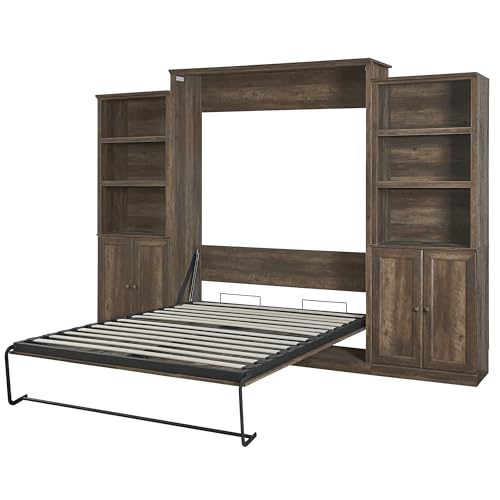 Queen Size Murphy Bed Wall Bed with a Storage Shelf, Space-Saving Wall Bed for Multipurpose Guest Room or Home Office - Gray
