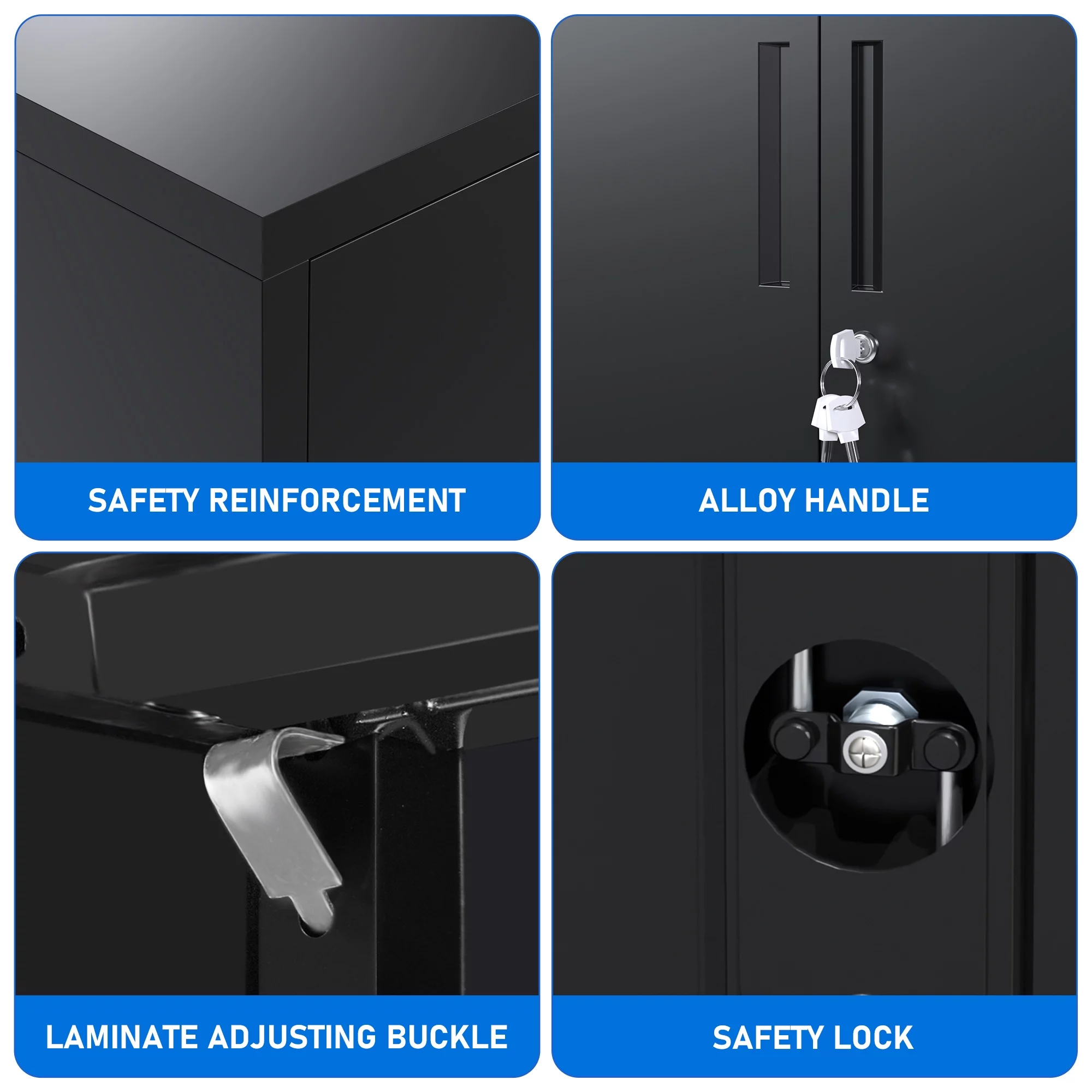 GangMei Metal Storage Cabinet, Metal Garage Cabinet with Lockable Doors and Shelves, Office Cabinet for Home Office, Garage and Utility Room,Assemble Required (Doouble Handles, Black)