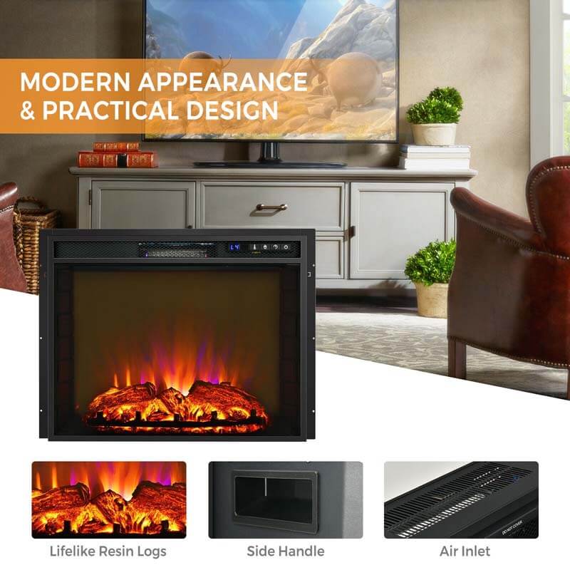 26′′ 1500W Electric Fireplace Insert, Recessed Electric Fireplace Heater with Adjustable Flame Effect