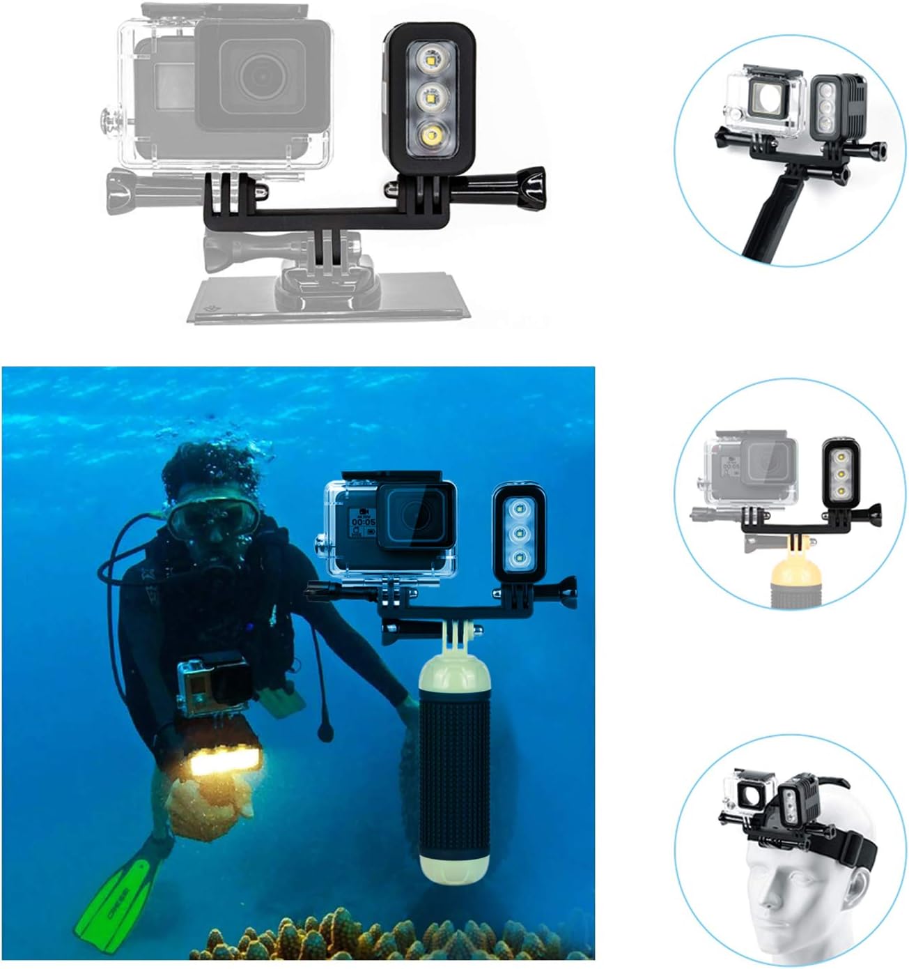 Underwater Lights Dive Light 147ft(45m), HONGDAK Diving Light High Power Dimmable Waterproof LED Video Fill Night Light for Hero 8 7 6 5 5S 4 4S 3+/3/2 SJCAM/Xiaoyi Action Cameras etc.