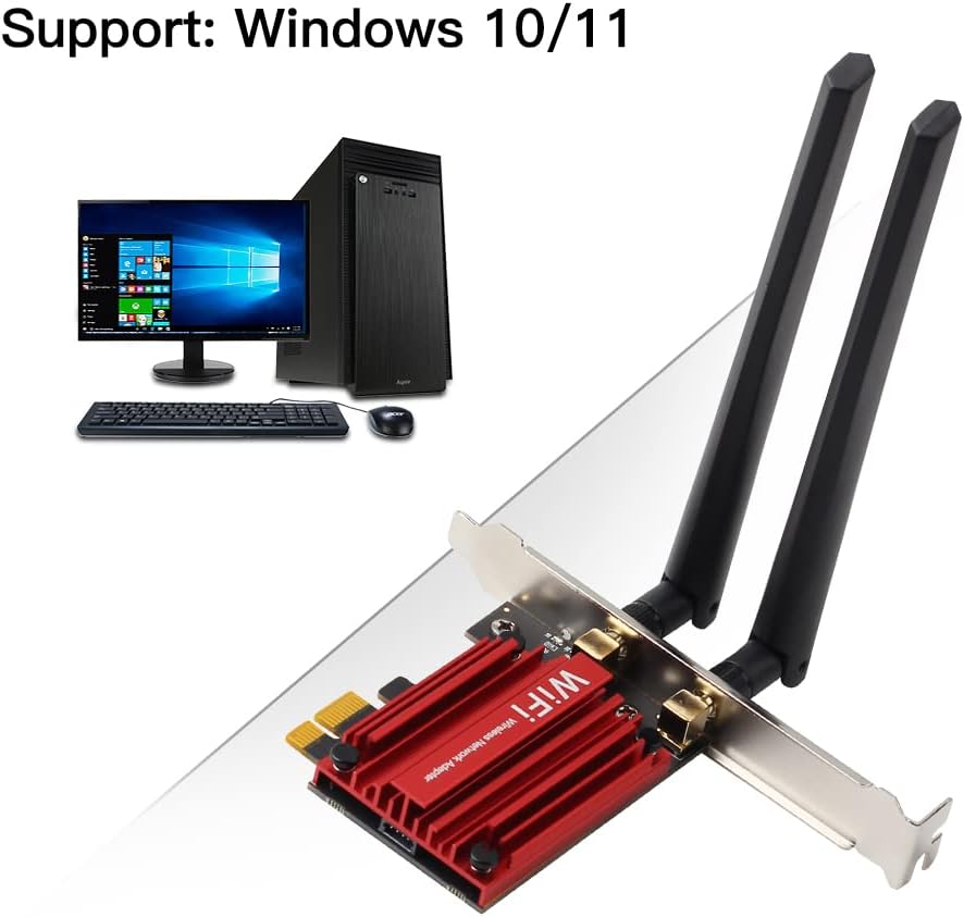 PCE-AXE3000 WiFi 6E PCI-E Gaming Card Tri-Band AX210 Desktop BT5.2 Wireless Adapter 5400Mbps WiFi 802.11AX 160MHZ AX210NGW PCIe Network Card Support PC Windows 10/11