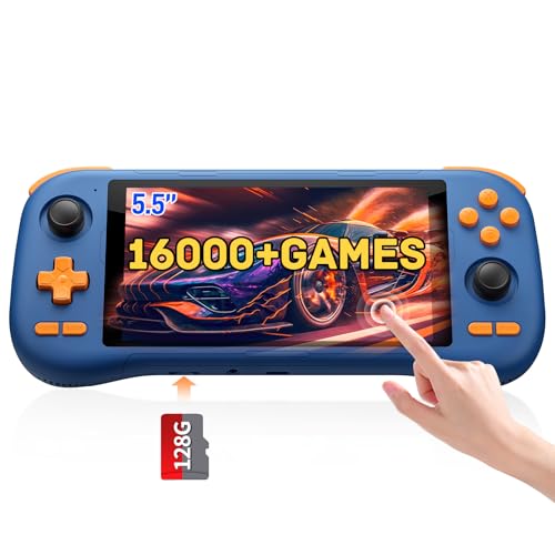 kinhank K56 Retro Handheld Game Console, Support 16000+ Games, Equipped with 128G TF Card, Android 14.0 System, Portable Retro Video Game Console, 5.5 Inch IPS Touch Screen, 2.4G/5G, BT 5.0 (128GB)